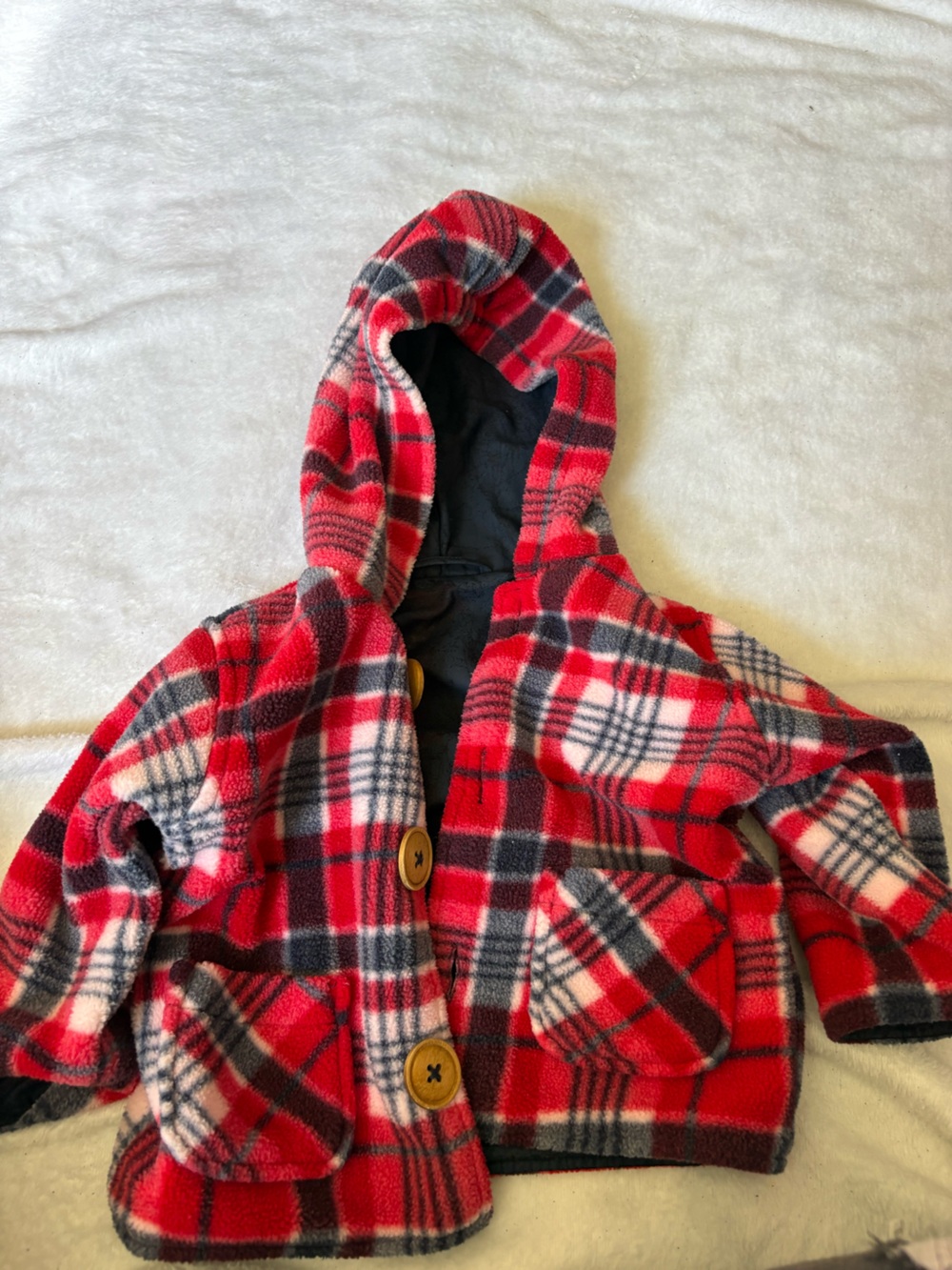 Children's Red Plaid Hooded Pea Coat - Cozy Fleece Jacket